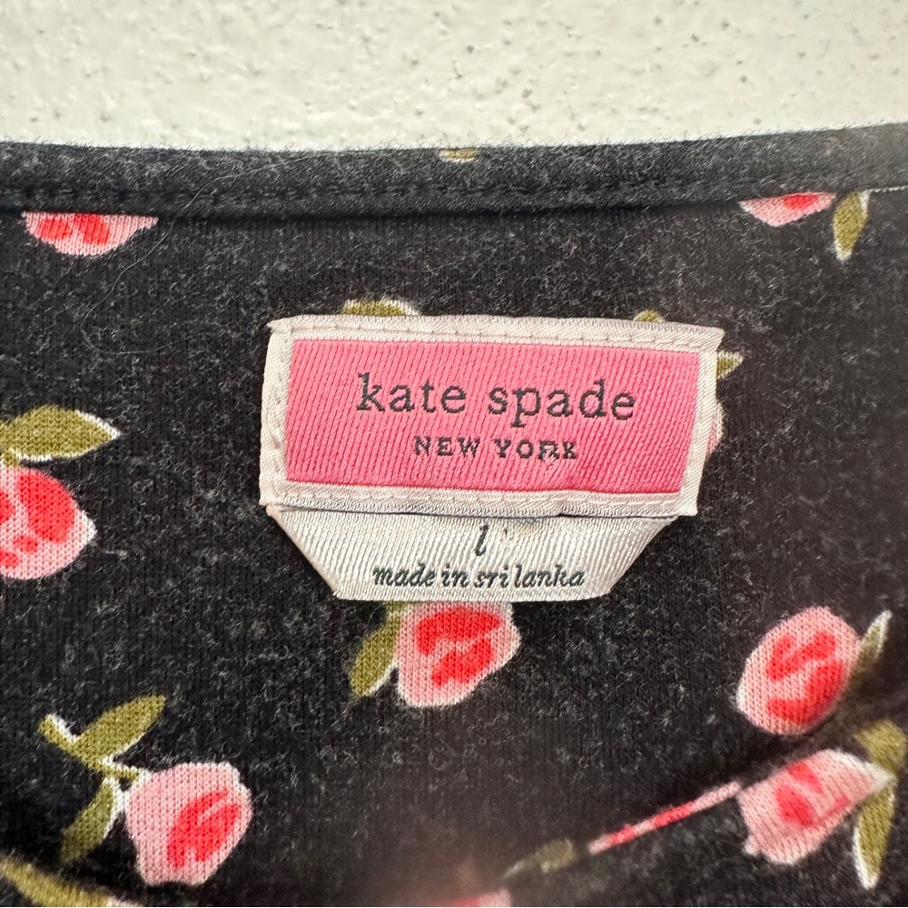Kate Spade Ditsy Rose Print 3/4 Sleeves Top Black Women’s Large - Picture 3 of 4